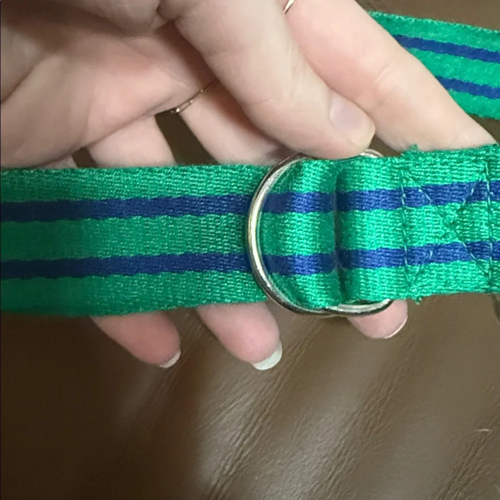 Ralph Lauren Green and Blue Striped Fabric Belt with Navy Label - Picture 4 of 4